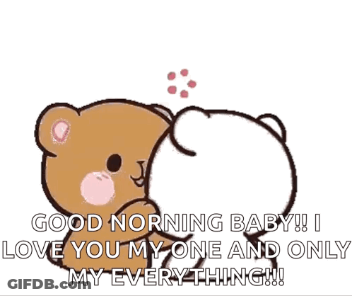 A Teddy Bear Is Hugging Another Teddy Bear With Hearts Around Them And Says Good Morning Baby ! GIF