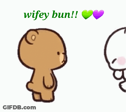 A Teddy Bear Is Hugging Another Teddy Bear With The Words Wifey Bun Written Below It GIF