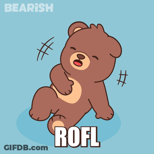 A Teddy Bear Is Laying On Its Back With The Word Rofl Above It GIF