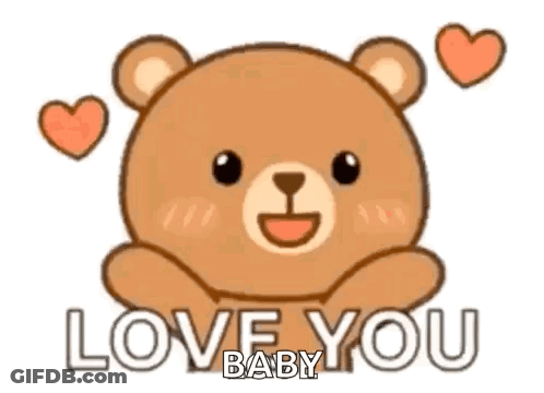 A Teddy Bear Is Sitting Down With Hearts Around It And Saying `` Love You Baby '' . GIF