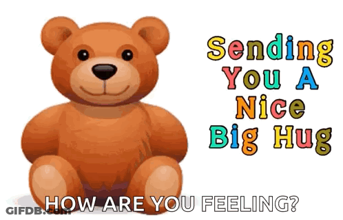 A Teddy Bear Is Sitting In Front Of A White Background With The Words Sending You A Nice Big Hug . GIF