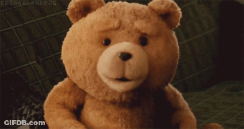 A Teddy Bear Is Sitting On A Couch With Edgar Alanfrog Written In The Corner GIF