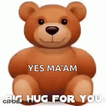 A Teddy Bear Is Sitting On A White Background And Says `` Big Hug For You '' . GIF
