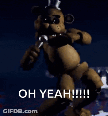 A Teddy Bear Is Standing In A Dark Room With The Words Oh Yeah !!! Below It GIF