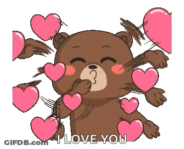 A Teddy Bear Is Surrounded By Pink Hearts And Kissing Them . GIF