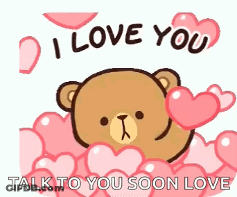 Teddy Bear Surrounded By Pink Hearts Says I Love You GIF