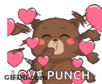 Teddy Bear Surrounded By Pink Hearts Saying Love Punch GIF