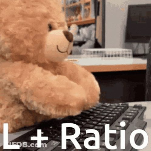 A Teddy Bear Is Typing On A Keyboard With The Letters L + Ratio Visible GIF