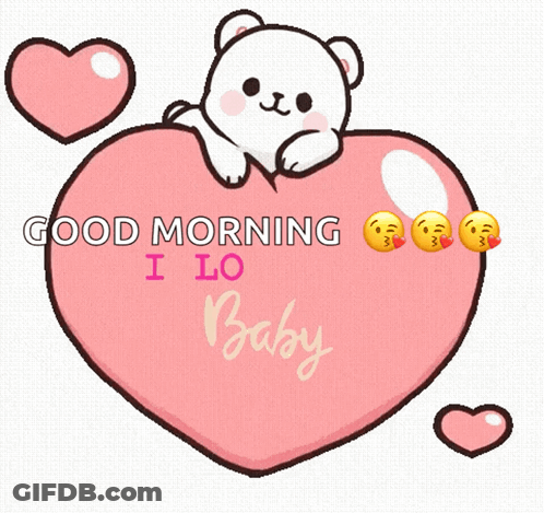 A Teddy Bear Laying On A Pink Heart That Says Good Morning I Love Yo Baby GIF