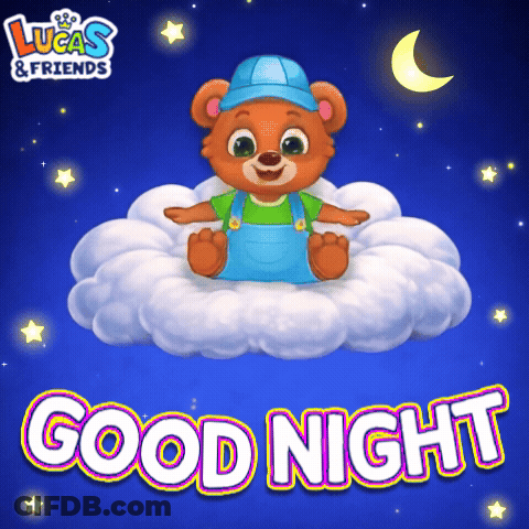 A Teddy Bear Sitting On A Cloud With The Words Good Night GIF