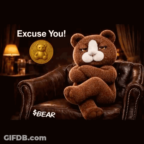 A Teddy Bear Sitting On A Couch With The Words Excuse You Behind It GIF