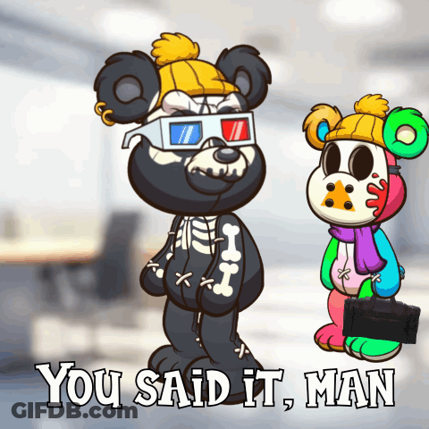 A Teddy Bear Wearing 3D Glasses Stands Next To Another Teddy Bear With The Words " You Said It Man " Below It GIF