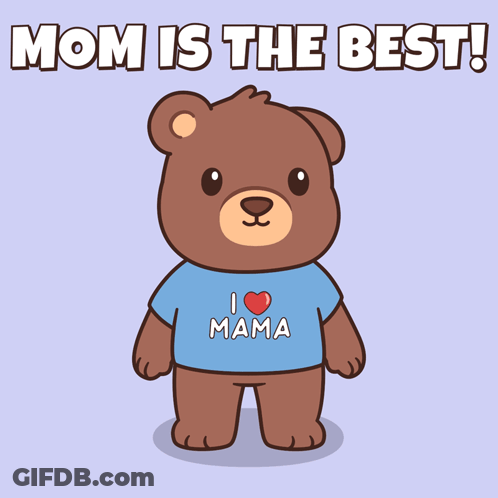 A Teddy Bear Wearing A Blue Shirt That Says I Heart Mama GIF