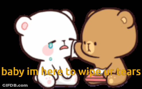 A Teddy Bear Wipes Another Teddy Bear 'S Tears With A Tissue GIF