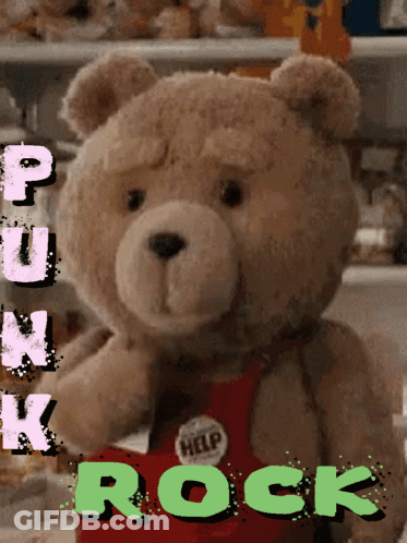 A Teddy Bear With A Help Button On His Apron GIF