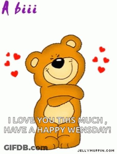 A Teddy Bear With Hearts Around It And The Words " A Big Hug From Me To U " GIF