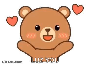 A Teddy Bear With Hearts Around It And The Words `` Luz You '' Written On It . GIF