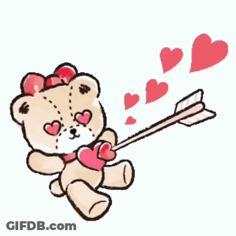 A Teddy Bear With Hearts In Its Eyes Is Holding A Heart And An Arrow GIF