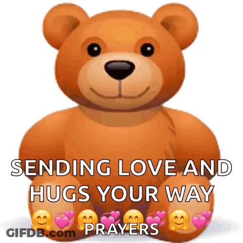 A Teddy Bear With Hearts On Its Feet Is Sending Love And Hugs Your Way Prayers GIF