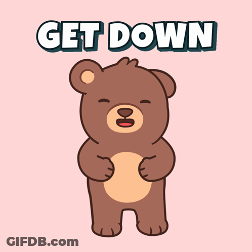 A Teddy Bear With Its Arms Outstretched And The Words Get Down Behind It GIF