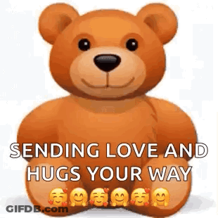 A Teddy Bear With Smiley Faces On Its Feet Is Sitting On A White Surface . GIF