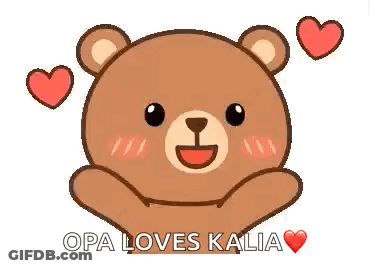 A Teddy Bear With Two Hearts Around Its Head And The Words `` Opa Loves Kalia '' Written Below It . GIF