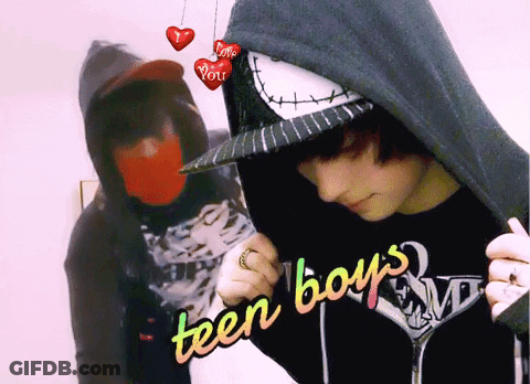 A Teen Boy Wearing A Hoodie With The Words Teen Boys On It GIF