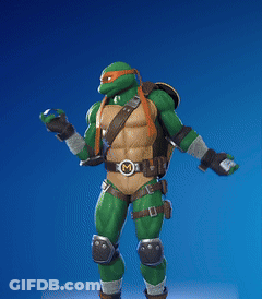 A Teenage Mutant Ninja Turtle Action Figure Standing On A Blue Background GIF
