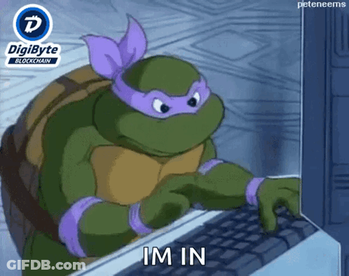 A Teenage Mutant Ninja Turtle Is Typing On A Laptop With The Words Im In Below Him GIF