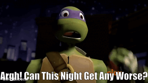 A Teenage Mutant Ninja Turtle Says " Argh Can This Night Get Any Worse? " GIF