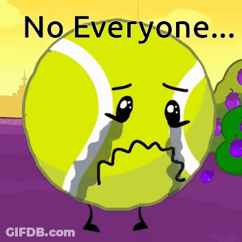 A Tennis Ball With A Sad Face And The Words " No Everyone " Below It GIF