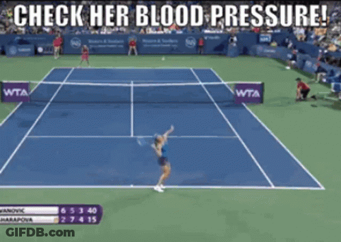 A Tennis Game Is Being Played And The Words Check Her Blood Pressure Are On The Screen GIF