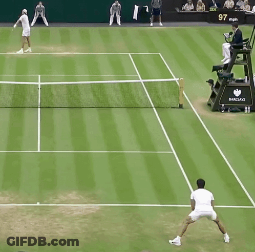 A Tennis Game Is Being Played On A Court That Has A Barclay 'S Sign On It GIF