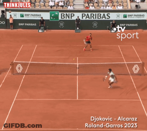 A Tennis Match Between Djokovic And Alcaraz Is Being Broadcast On Tv Sport GIF
