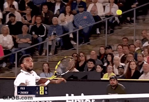 A Tennis Match Between Fils And Zverev Is Being Played In Front Of A Large Crowd GIF