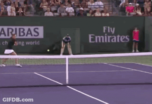 A Tennis Match Is Being Played In Front Of An Ad For Emirates GIF