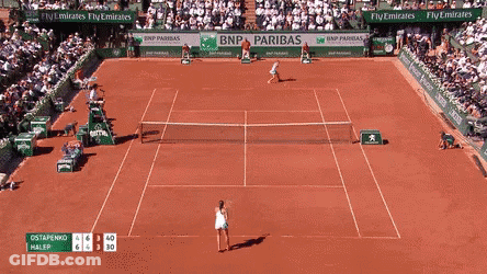A Tennis Match Is Being Played On A Court Sponsored By Bnp Paribas And Fly Emirates GIF
