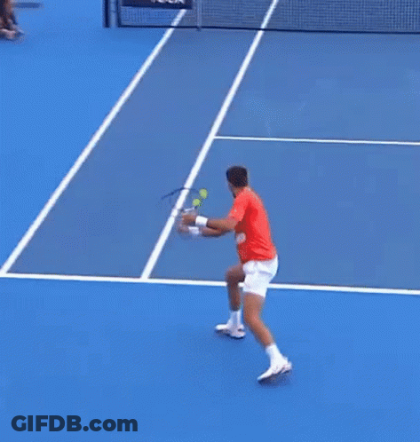 A Tennis Player In A Yellow Shirt Is About To Hit A Ball GIF