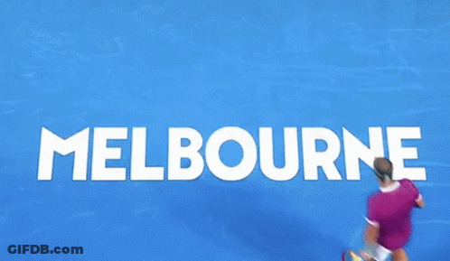 A Tennis Player Is Running On A Blue Court With The Word Melbourne On It GIF