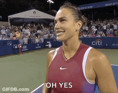 A Tennis Player Is Smiling And Saying Oh Yes GIF