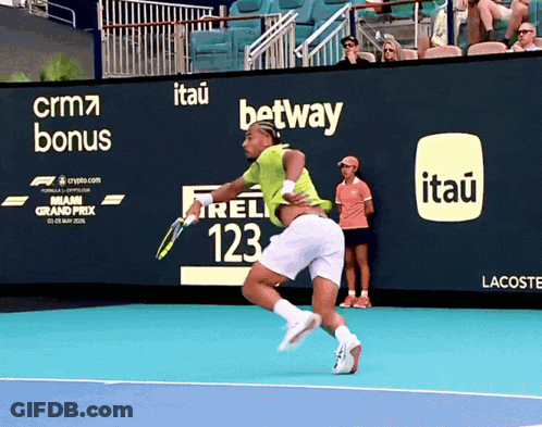 A Tennis Player On A Court With An Advertisement For Itau On The Wall GIF