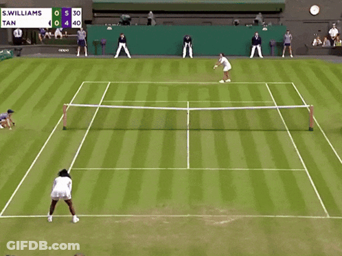 A Tennis Player Stands On A Court With A Scoreboard That Says S.williams Tan GIF
