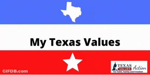 A Texas Flag With The Words My Texas Values Below It GIF