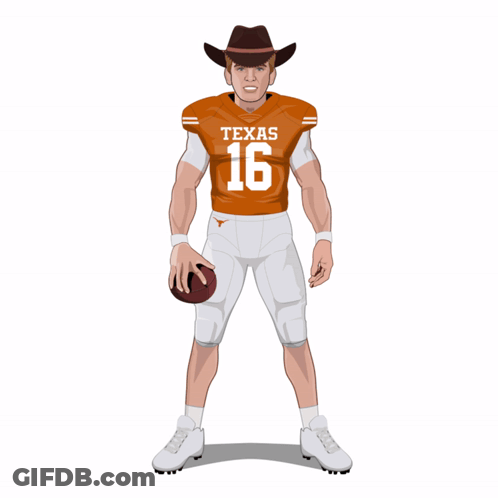 A Texas Football Player Wearing A Cowboy Hat Is Holding A Ball GIF