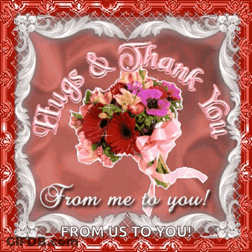 A Thank You Card With A Bouquet Of Flowers On It GIF