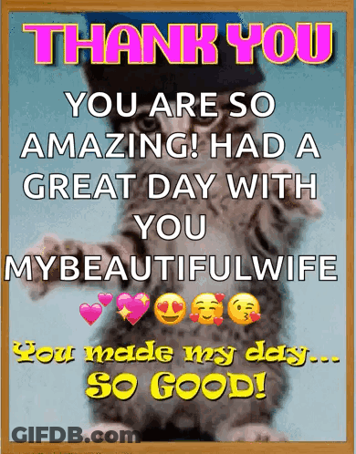 A Thank You Card With A Cat On It GIF