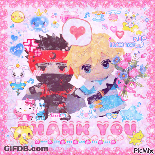 Thank You Card With Ninja And Princess GIF