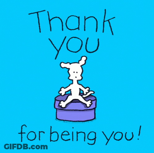 A Thank You For Being You Card With A Dog In A Purple Box GIF