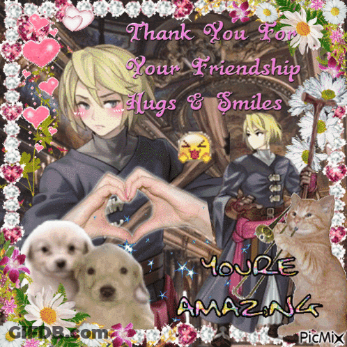 A Thank You For Your Friendship Hugs And Smiles Greeting Card GIF