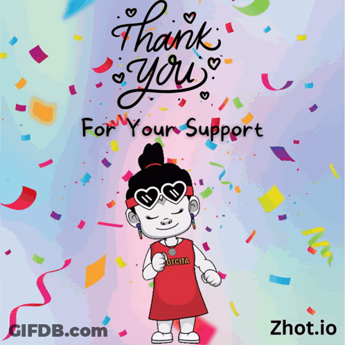 A Thank You For Your Support Card With A Cartoon Girl GIF